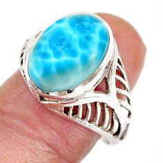 6.75cts solitaire natural blue larimar 925 sterling silver ring size 9 y78842