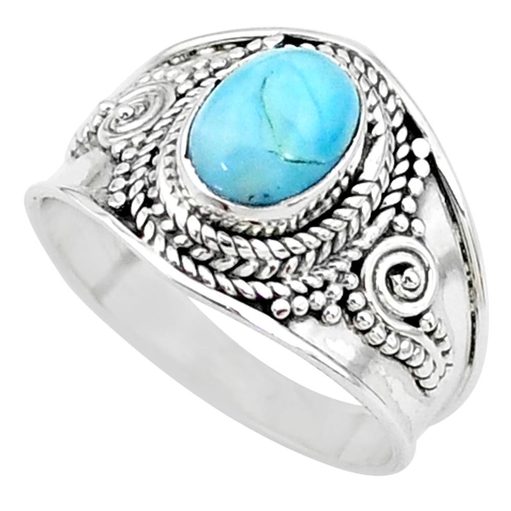 2.02cts solitaire natural blue larimar 925 sterling silver ring size 7.5 t10208