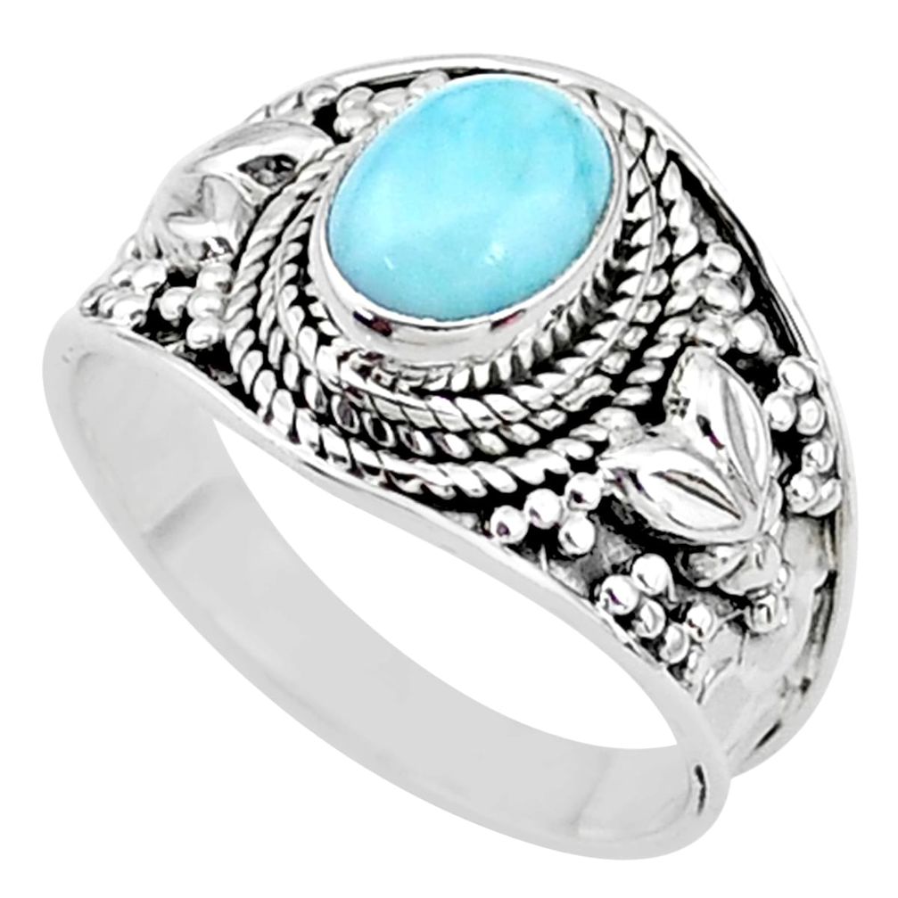 2.32cts solitaire natural blue larimar 925 sterling silver ring size 7.5 t10210