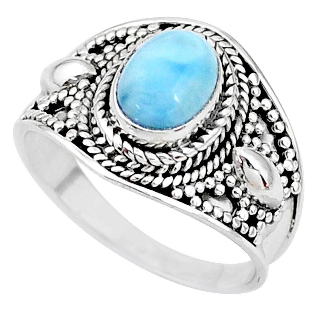 2.14cts solitaire natural blue larimar 925 sterling silver ring size 7.5 t10221