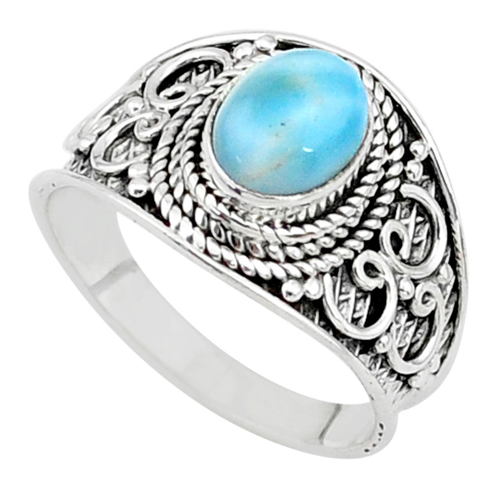 2.10cts solitaire natural blue larimar 925 sterling silver ring size 7.5 t10232