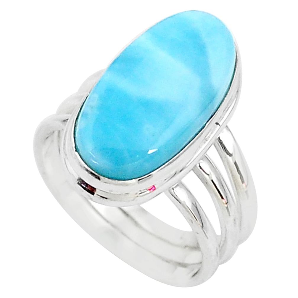 7.83cts solitaire natural blue larimar 925 sterling silver ring size 6.5 t10298