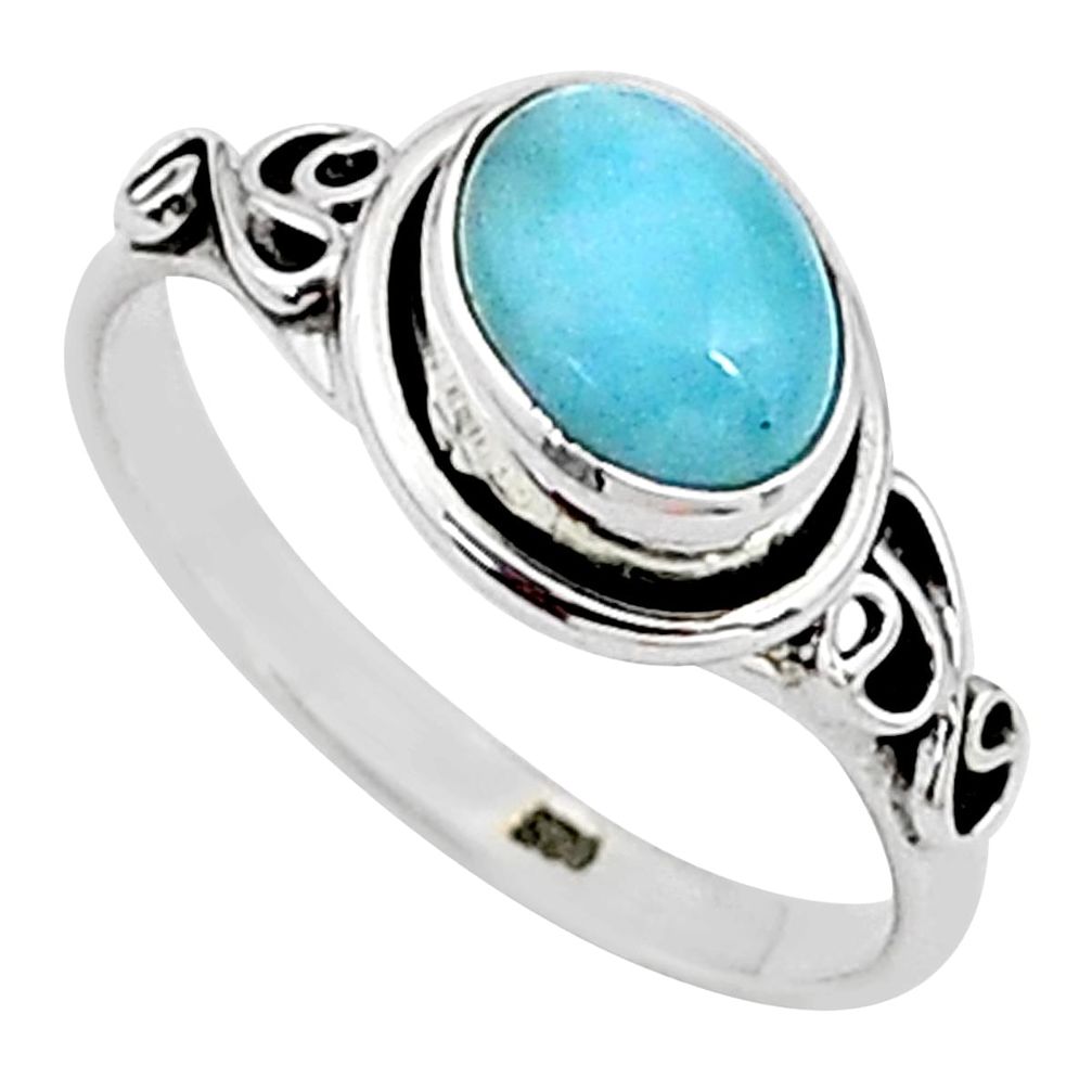 1.81cts solitaire natural blue larimar 925 sterling silver ring size 6.5 t15852