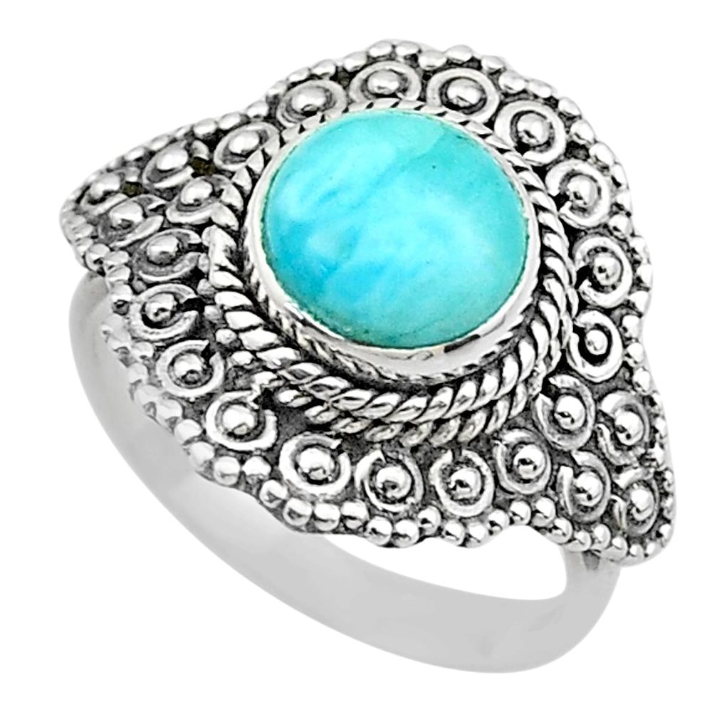 3.03cts solitaire natural blue larimar 925 sterling silver ring size 6.5 t20130