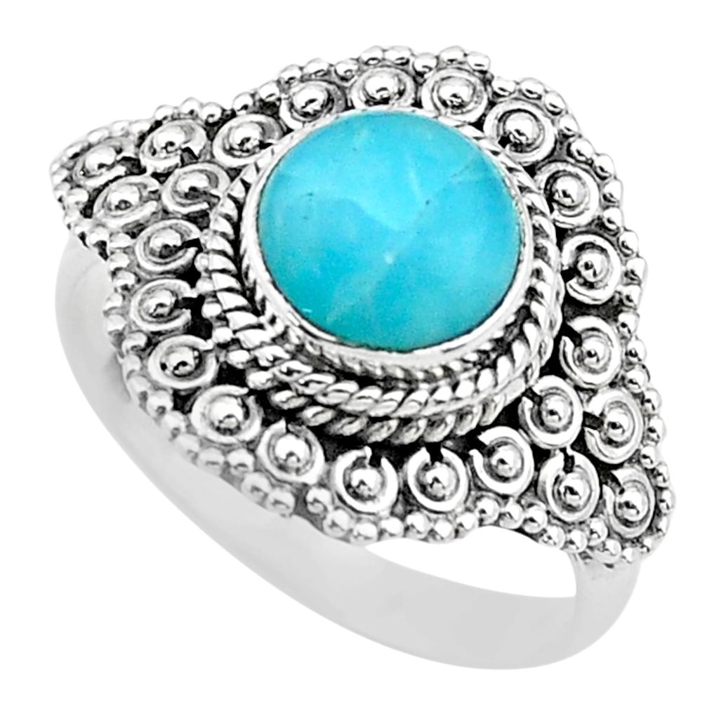 3.28cts solitaire natural blue larimar 925 sterling silver ring size 8.5 t20131
