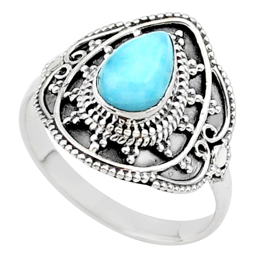 2.11cts solitaire natural blue larimar 925 sterling silver ring size 9.5 t27241
