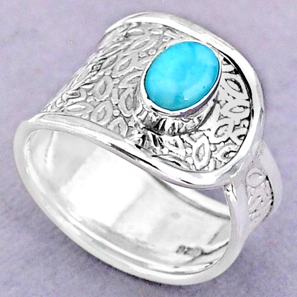 1.49cts solitaire natural blue larimar 925 sterling silver ring size 7.5 t32451