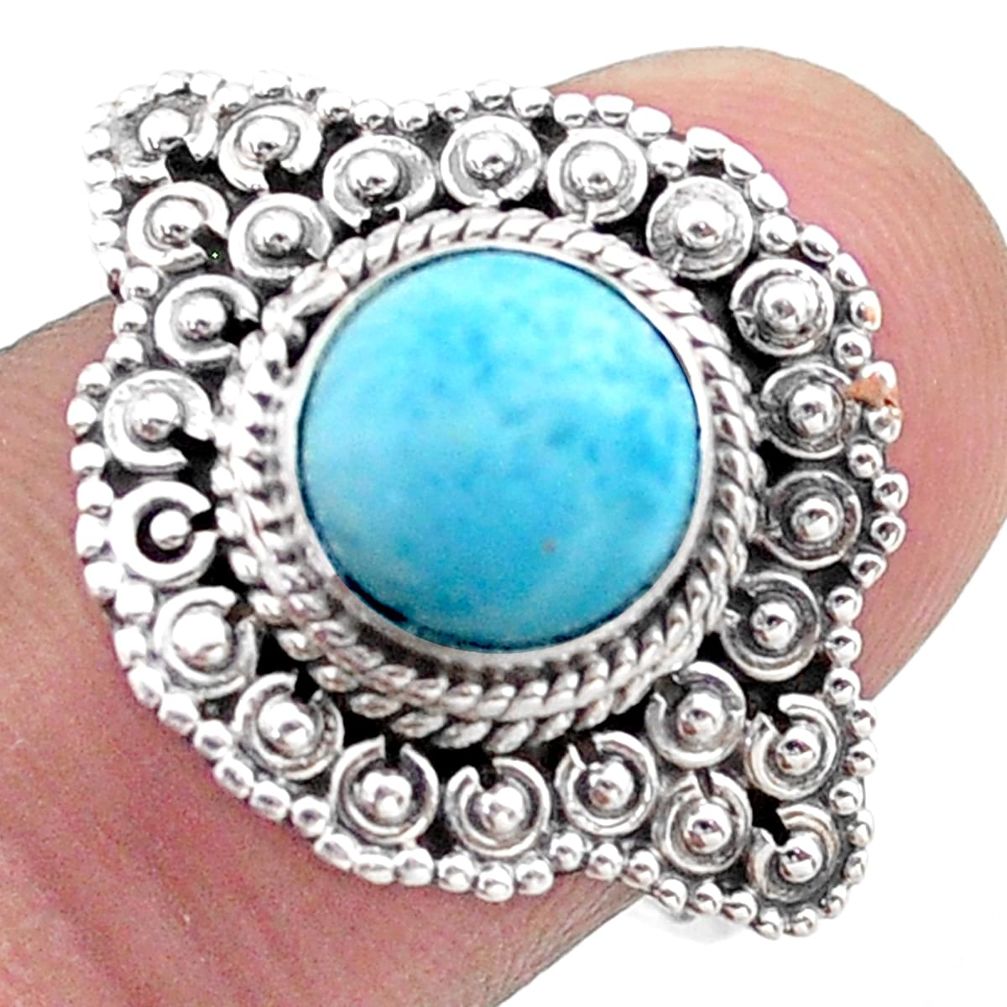 3.36cts solitaire natural blue larimar 925 sterling silver ring size 7.5 t46125