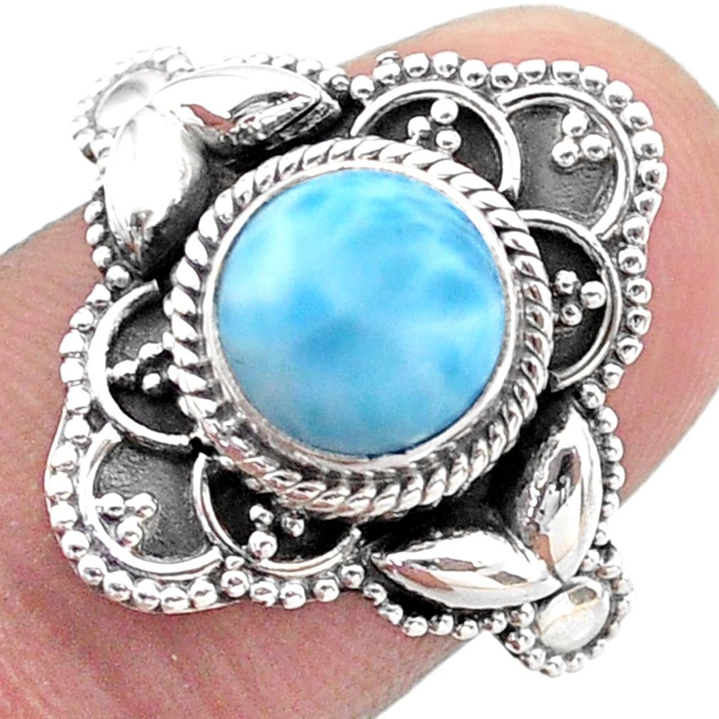 3.28cts solitaire natural blue larimar 925 sterling silver ring size 6.5 t46128