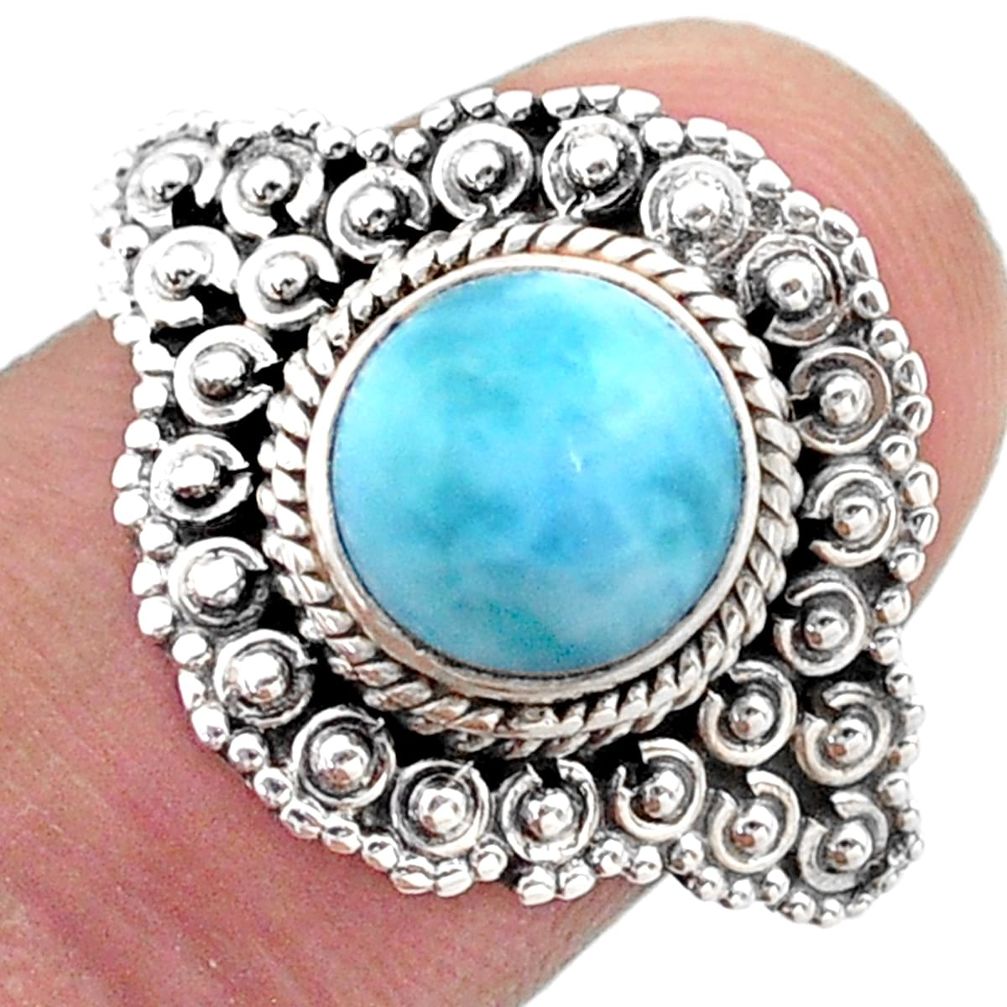 3.14cts solitaire natural blue larimar 925 sterling silver ring size 7.5 t46129