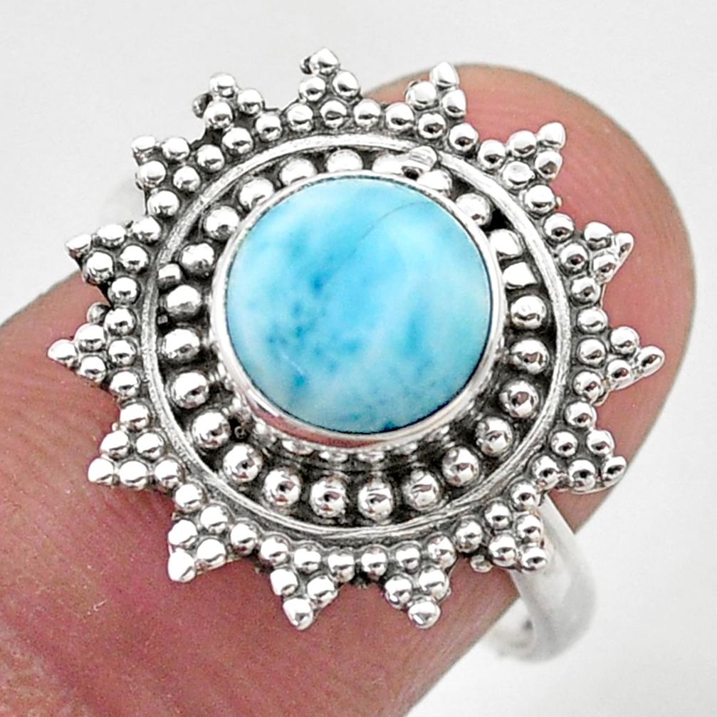 3.58cts solitaire natural blue larimar 925 sterling silver ring size 7.5 t46153
