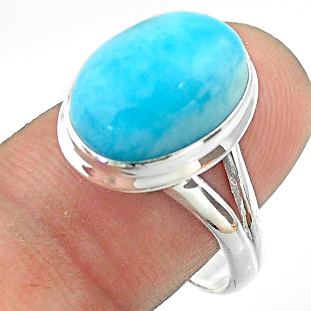 6.83cts solitaire natural blue larimar 925 sterling silver ring size 8.5 t56265