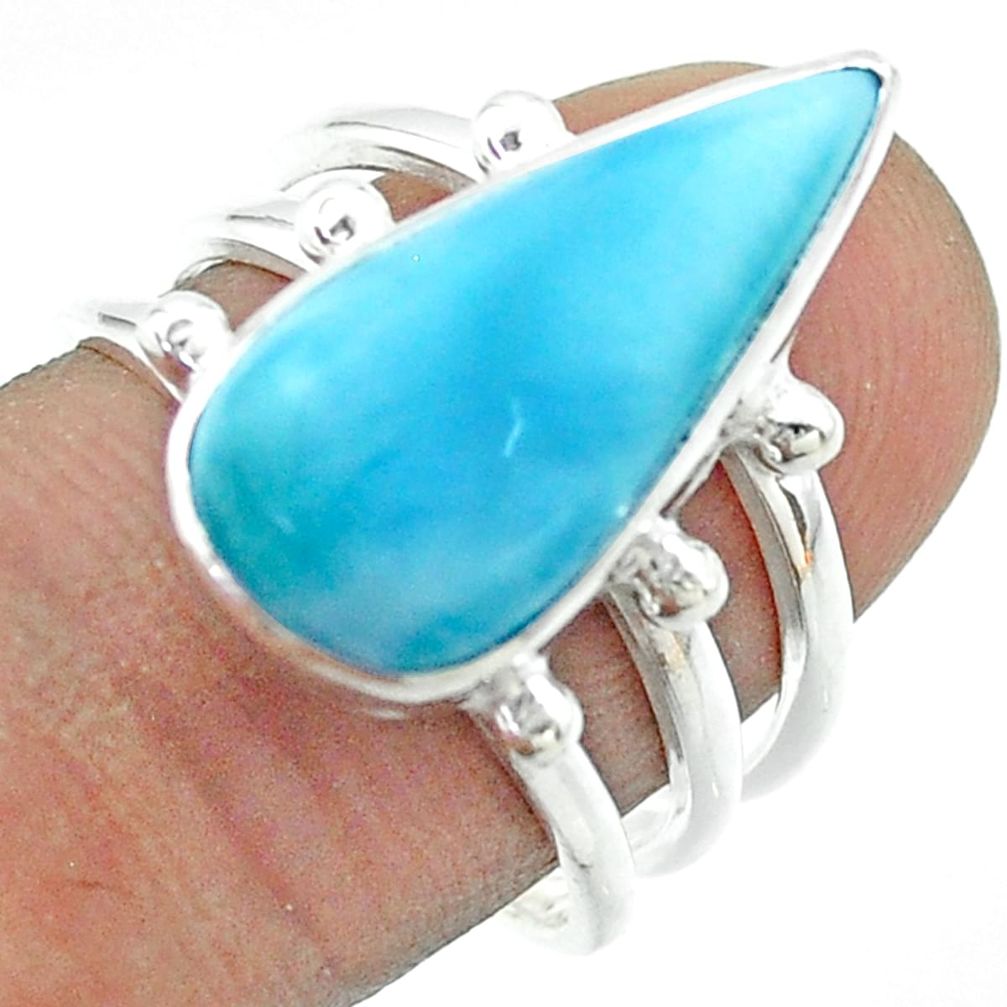 7.37cts solitaire natural blue larimar 925 sterling silver ring size 7.5 t56347