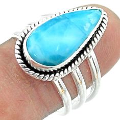 8.02cts solitaire natural blue larimar 925 sterling silver ring size 7.5 t56374
