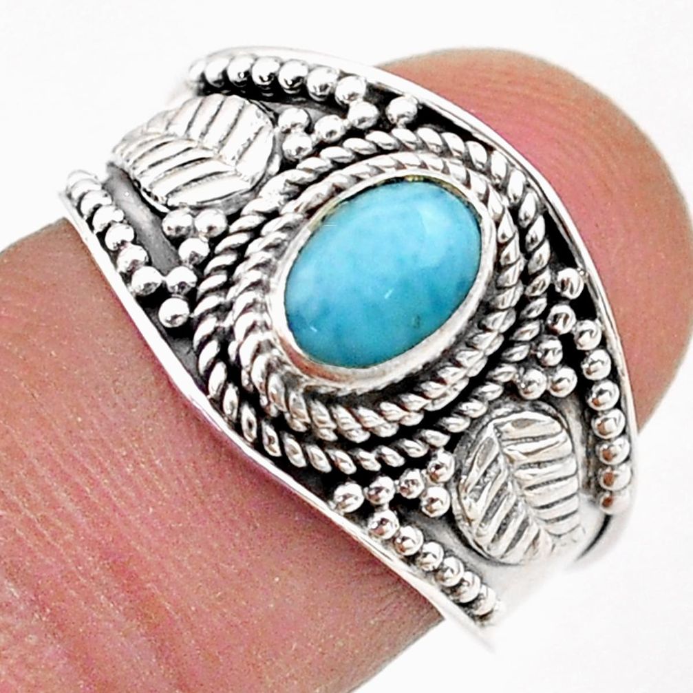 1.45cts solitaire natural blue larimar 925 sterling silver ring size 7.5 t75586