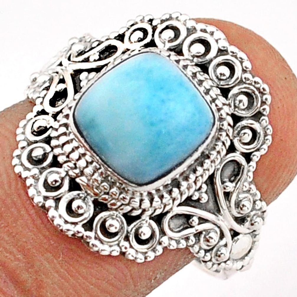 3.28cts solitaire natural blue larimar 925 sterling silver ring size 7.5 t84441