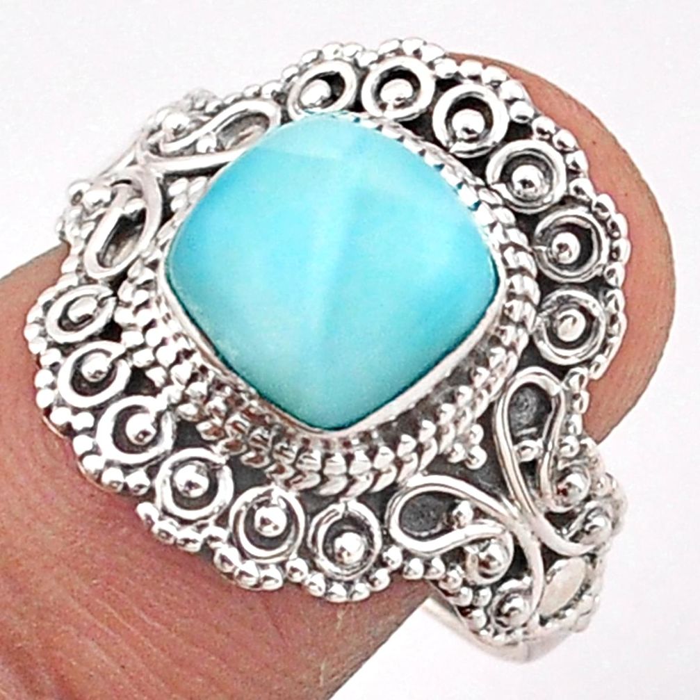 3.25cts solitaire natural blue larimar 925 sterling silver ring size 7.5 t84465