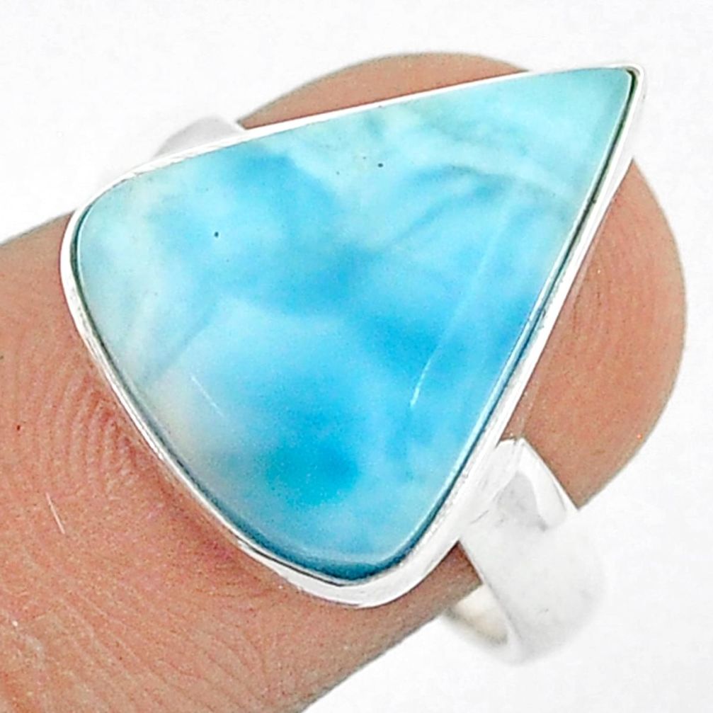 10.31cts solitaire natural blue larimar 925 sterling silver ring size 7.5 u28941