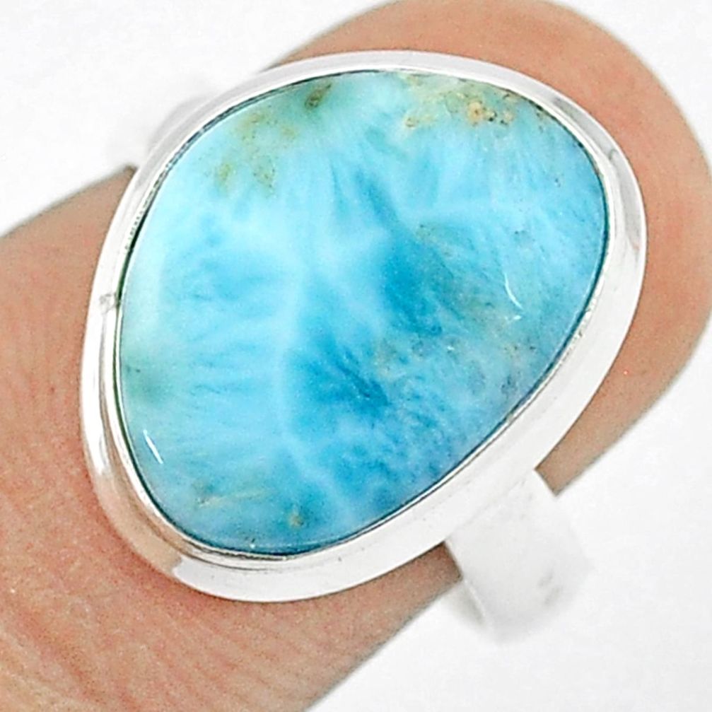 10.58cts solitaire natural blue larimar 925 sterling silver ring size 7.5 u29007