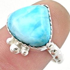 6.53cts solitaire natural blue larimar 925 sterling silver ring size 8.5 u39553