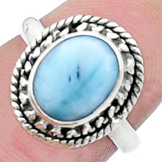 4.12cts solitaire natural blue larimar 925 sterling silver ring size 6.5 u54453