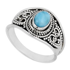 1.27cts solitaire natural blue larimar 925 sterling silver ring size 7.5 y56990
