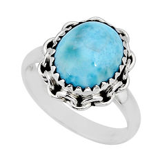 5.10cts solitaire natural blue larimar 925 sterling silver ring size 7.5 y65736