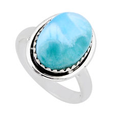 6.40cts solitaire natural blue larimar 925 sterling silver ring size 7.5 y67600