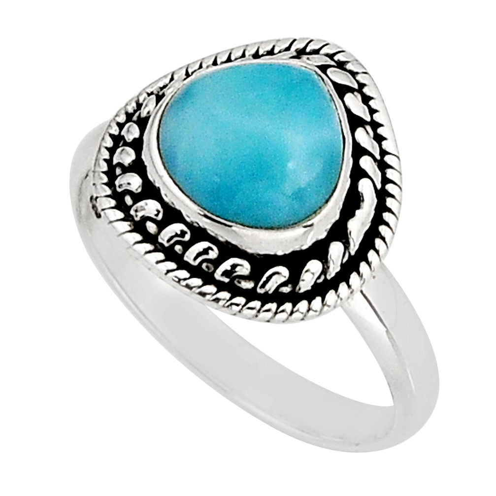 2.94cts solitaire natural blue larimar 925 sterling silver ring size 6.5 y75175