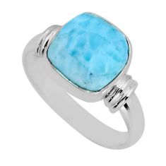 5.31cts solitaire natural blue larimar 925 sterling silver ring size 8.5 y79714
