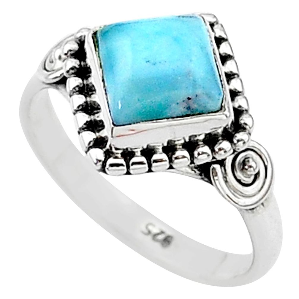 2.45cts solitaire natural blue larimar cushion 925 silver ring size 6 t11233