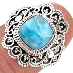 3.11cts solitaire natural blue larimar cushion 925 silver ring size 6 t84532