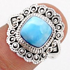 3.31cts solitaire natural blue larimar cushion 925 silver ring size 7 t81823