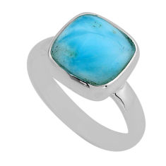 5.11cts solitaire natural blue larimar cushion 925 silver ring size 8 y82906