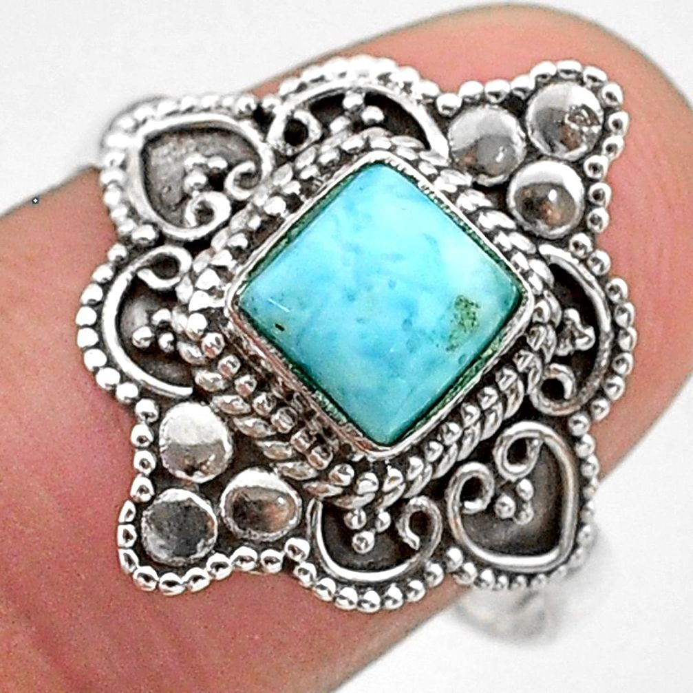 1.22cts solitaire natural blue larimar cushion 925 silver ring size 9 t30623