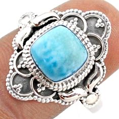 3.19cts solitaire natural blue larimar cushion 925 silver ring size 9 t81937