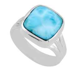 5.36cts solitaire natural blue larimar cushion 925 silver ring size 5.5 y82910