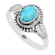 1.51cts solitaire natural blue larimar leaf sterling silver ring size 6 y64203