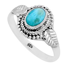 1.48cts solitaire natural blue larimar leaf sterling silver ring size 8 y64210