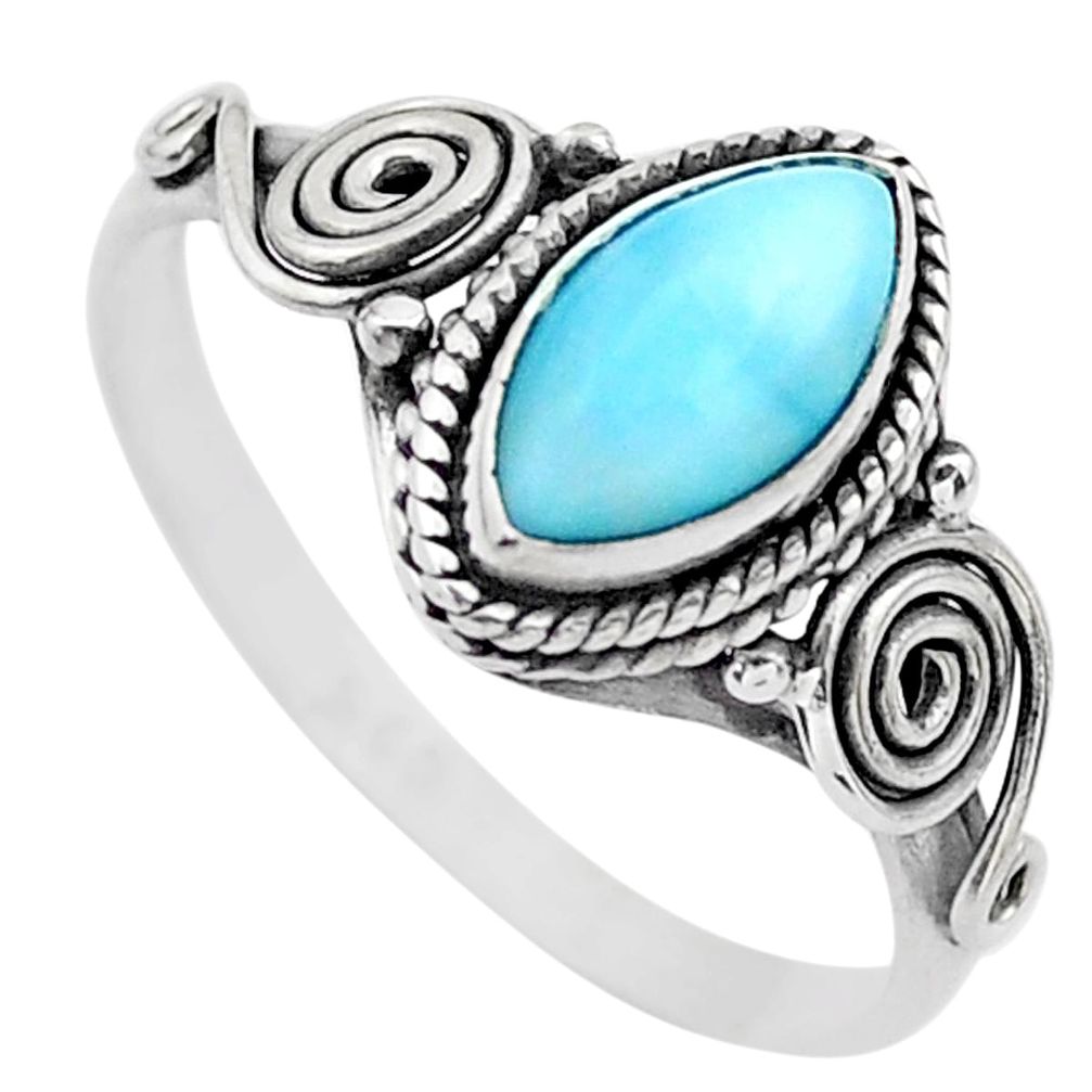 2.26cts solitaire natural blue larimar marquise 925 silver ring size 9 t26232