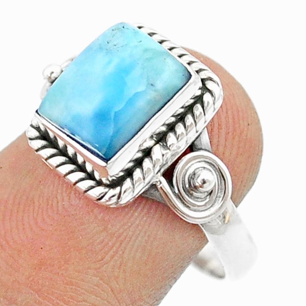 4.12cts solitaire natural blue larimar octagan 925 silver ring size 7 u31586