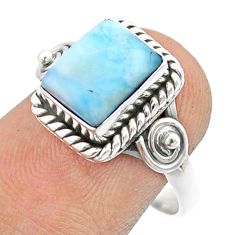 4.12cts solitaire natural blue larimar octagan 925 silver ring size 7 u31593