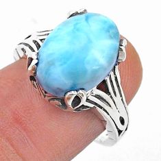 6.45cts solitaire natural blue larimar oval 925 silver mens ring size 7 u71646