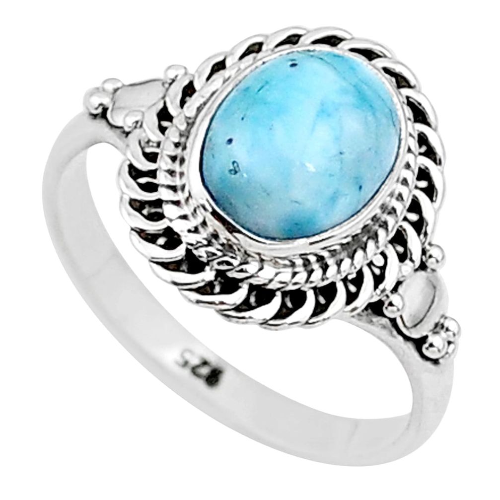 3.13cts solitaire natural blue larimar oval 925 silver ring size 7 t11185