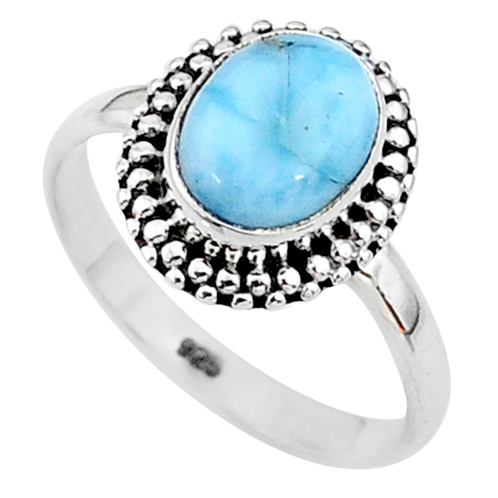3.05cts solitaire natural blue larimar oval 925 silver ring size 7 t11191
