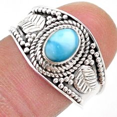 1.37cts solitaire natural blue larimar oval 925 silver ring size 8.5 t75590