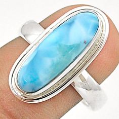 6.07cts solitaire natural blue larimar oval 925 silver ring size 8.5 u29977