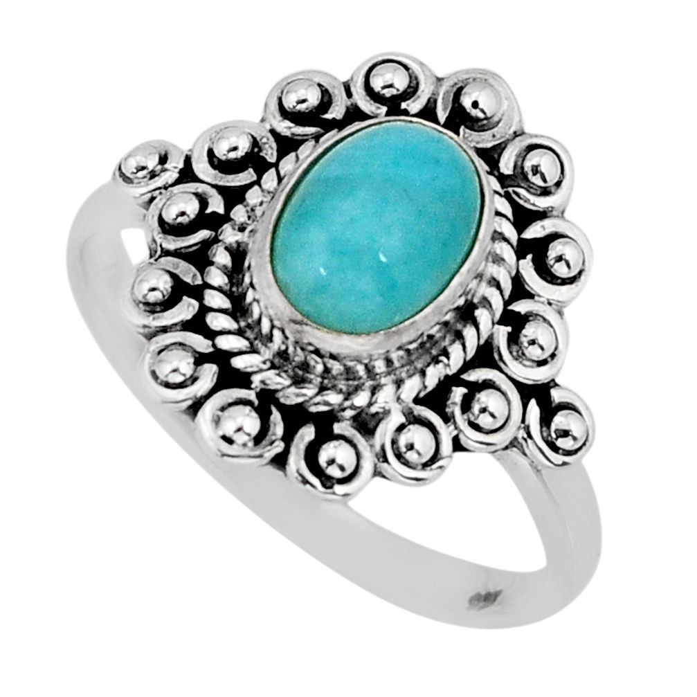 2.01cts solitaire natural blue larimar oval shape silver ring size 8.5 y75948
