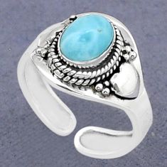 2.17cts solitaire natural blue larimar oval silver adjustable ring size 7 u89434
