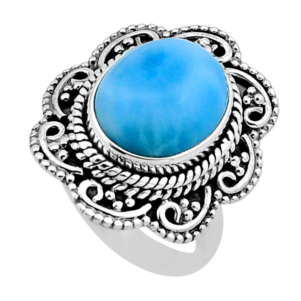 5.27cts solitaire natural blue larimar oval sterling silver ring size 6 n54905